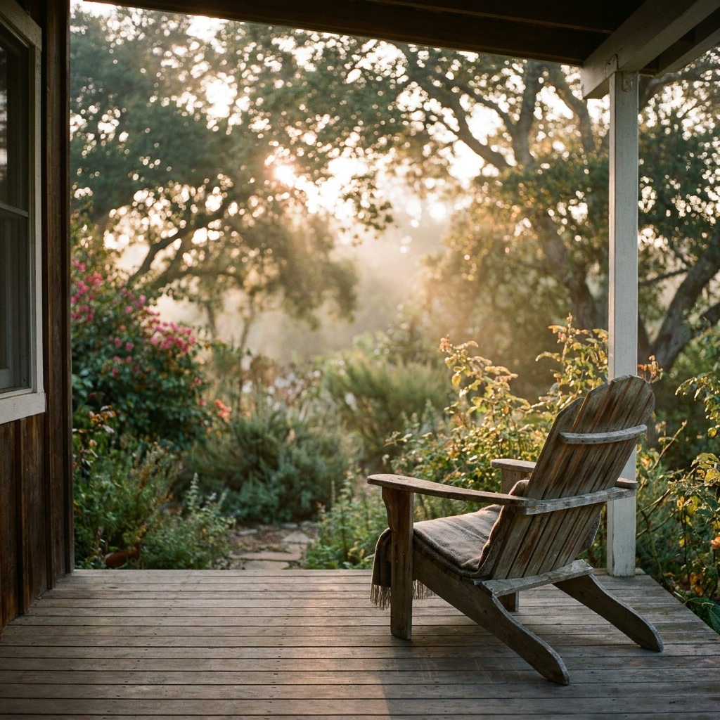 Peaceful California residential porch at sunrise symbolizing hope and stability in sober living after residential rehab Peaceful California residential porch at sunrise symbolizing hope and stability in sober living after residential rehab