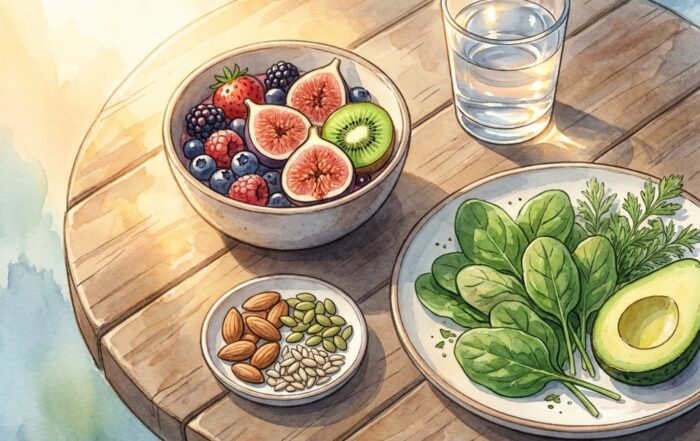Rehab for Depression and Alcohol Addiction: Why Treating Both at Once Saves Lives 6 Colorful nourishing foods on a table representing the role of diet in nutrition and addiction recovery