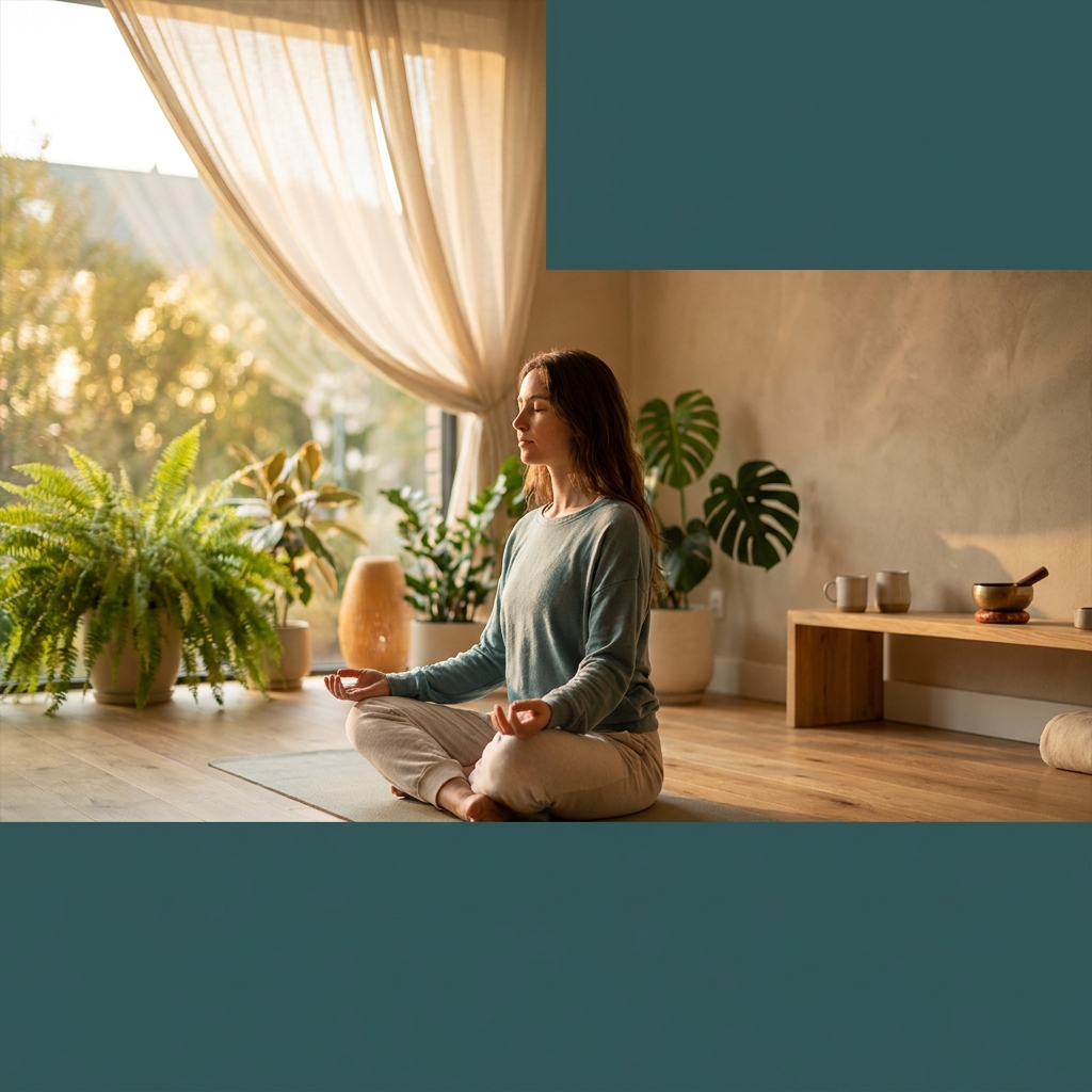 Woman practicing yoga in a serene wellness space, representing yoga for addiction recovery evidence-based healing