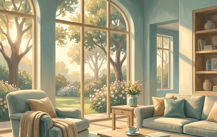 Serene residential rehab facility interior with warm light, suggesting when signs someone needs inpatient rehab not outpatient care