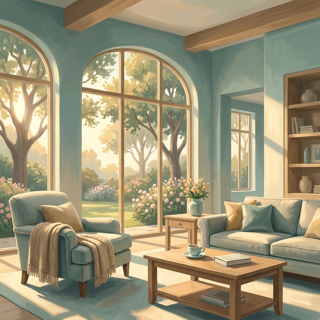 Serene residential rehab facility interior with warm light, suggesting when signs someone needs inpatient rehab not outpatient care